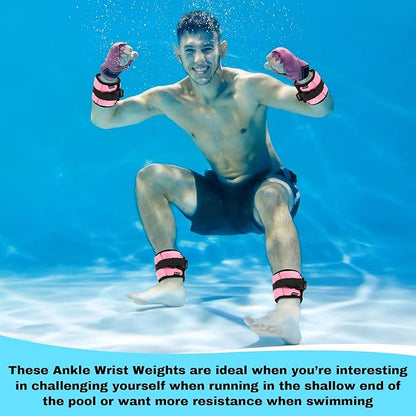 2 Pairs Ankle Wrist Weights for Land or Aquatic Exercise Aqua Cuffs Aqua Aerobics Fitness Bands for Ankle and Wrist Adjustable Weights for Swimming Pool Workout Equipment