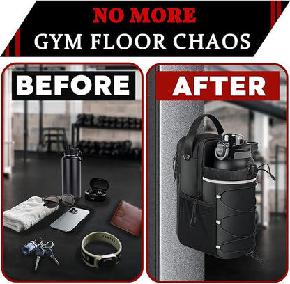 Magnetic Gym Bag for Men and Women, Water Bottle Holder, Gym Pouch with Shoulder Strap for Travel, Sports, Work, Fitness (Strap)