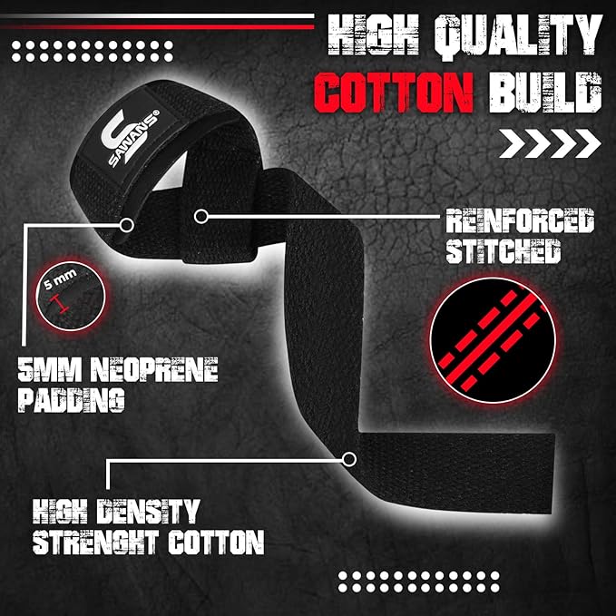 SAWANS Lifting Straps Weight Lifting Wrist Support Fitness Padded Gym Heavy Duty Anti Slip Hand Bar Grips Neoprene Bodybuilding Dumbbell Power Deadlift Barbells Workout Strength
