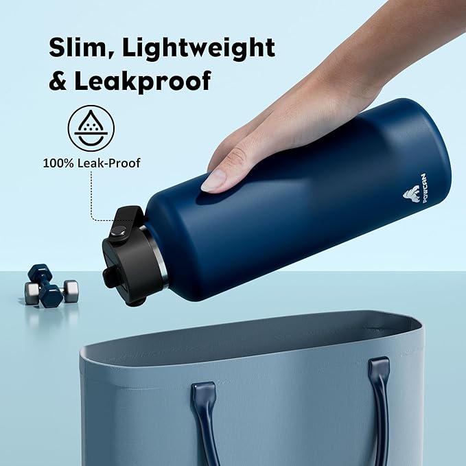 POWCAN 32 oz Water Bottle Insulated: BPA-Free, Leakproof Lid with Straw, Lightweight, Flex Cap, Stainless Steel Insulated Flask for Hoilday, Men, Commute, Worker, Walking, Cycling, Daily (Indigo Blue)