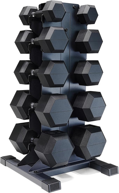 CAP Barbell Rubber Coated Hex Dumbbell Set with Vertical Rack | 100-300 lbs Free Weights Dumbbells Set for Home Gym | Multiple Options
