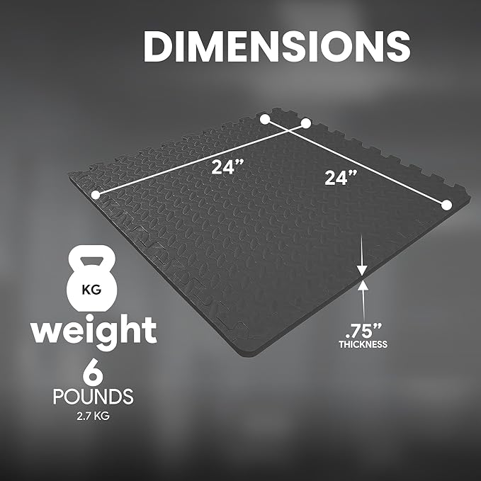 BalanceFrom Puzzle Exercise Mat 3/4" Thick, EVA Interlocking Foam Floor Tiles for Home Gym, Mat for Home Workout Equipment, Floor Padding for Kids, Multiple Sizes and Colors