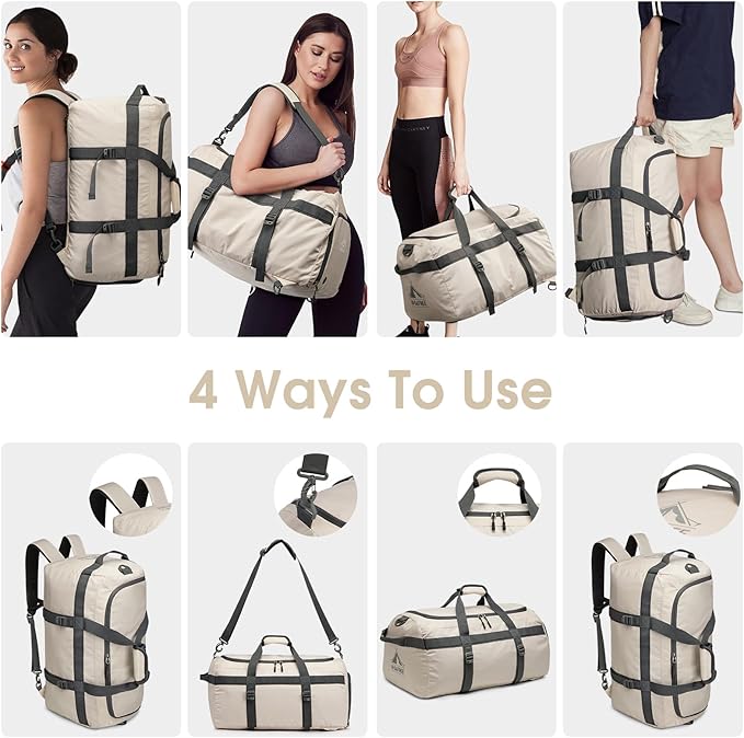 G4Free Gym Bag for Women Men 45L Duffle Backpack with Shoe Compartment Water Resistant Travel Weekender Bag