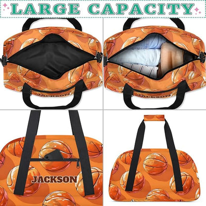 Personalized Kids Basketball Gym Sport Bags with Custom Name Boys Sport Training Travel Bags for Overnight Weekender, Orange