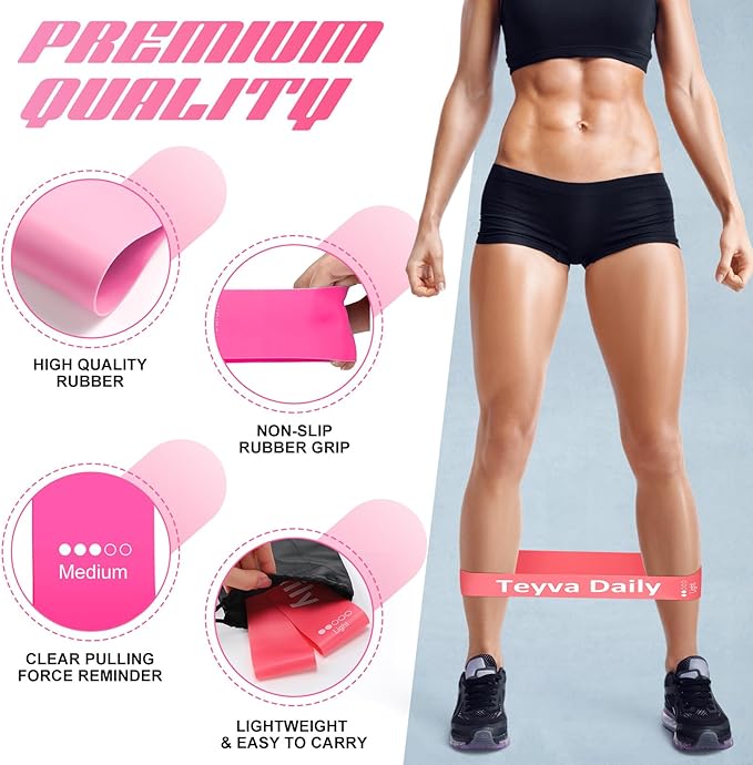 50 Pcs Resistance Loop Exercise Bands for Booty Workout Stretch Exercise Bands 5 Level Each Set with Storage Bag Non Slip for Legs Squat Resistance Loop Women Men Fitness