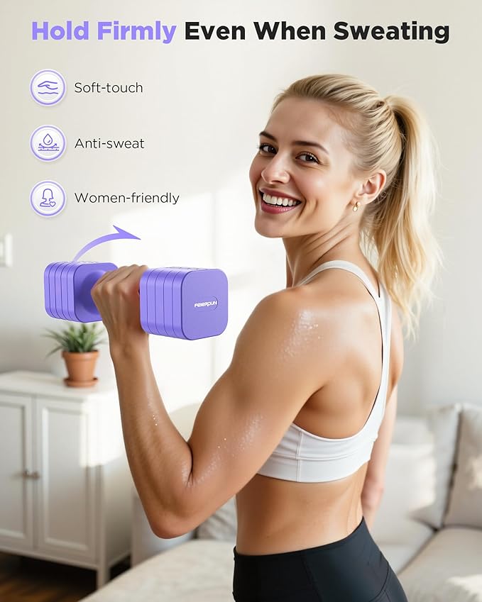 FEIERDUN 5-in-1 Adjustable Dumbbell Set of 2, 12LBS/20LBS Hand Weights for Women, Men, 1s-Adjust Dual-Stable Dumbbell Set for Women Home Gym & Outdoor