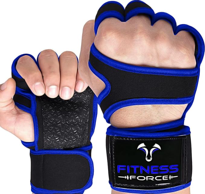 FITNESS FORCE Ventilated Weightlifting Gloves Workout Gloves for Men & Women with Built-in Wrist Wraps Fingerless Gym Gloves for Men Perfect for Exercise Fitness, Weight Lifting, Cross Training