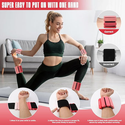 Ankle Weights for Women Men, Silicone Wrist Weights Set of 2 - Wearable Leg Weights/Arm Weights Ideal for for Home Gym Workout, Running, Yoga, Pilates, Barre, Exercise, Strength Training