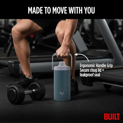 Built Byo 64 Oz Stainless Steel Insulated Bottle with Chug Lid (Teal) - BPA-Free, Leakproof, Double Wall, Sweat-Proof Handle - Reusable Water Bottle for Fitness, Wellness, Daily Hydration