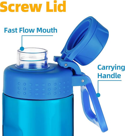 OLDLEY Water Bottles 20oz BPA Free Tritan Water Bottle with Carry Handle and Spout Lid, Leakproof Kids Water Bottle for Home,Travel, School, Outdoors, Blue