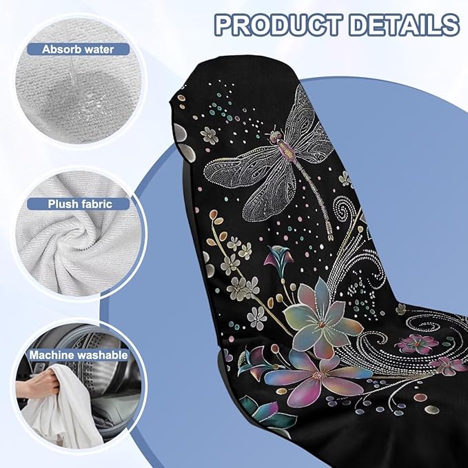 Bulopur Dragonfly Seat Cover Towels for Runners Boho Floral Beach Towel Car Seat Cover Machine Washable Easy to Install Sweat Towel Carseat Covers Universal Fit