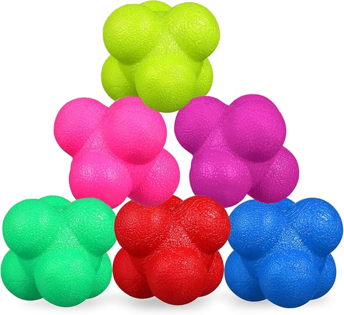 Kisangel 6 Pcs Hexagonal Reaction Balls Reflex Training Equipment for Sports Agility Improvement Lightweight Portable Design Colorful for Basketball Soccer Volleyball Football Exercises