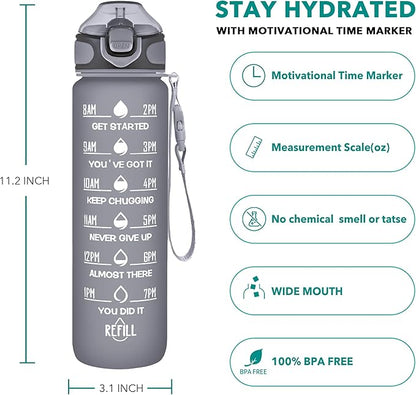 Enerbone 32 oz Drinking Water Bottle with Times to Drink and Straw, Motivational with Carrying Strap, Leakproof BPA & Toxic Free, Ensure You Drink Enough Water for Fitness Gym Outdoor