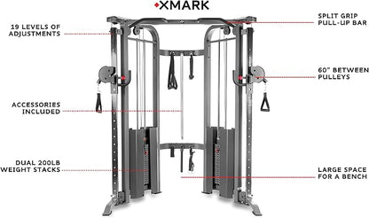 XMARK Functional Trainer Cable Machine, Dual Weight Stack Cable Pulley Machine for Strength Training, Commercial and Home Gyms, and Rehab Facilities