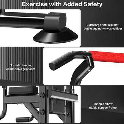 Power Tower Pull Up Bar Station Dip Stands with 6 Height Levels 59”-90” for Home Gym Workout Station Strength Training Equipment