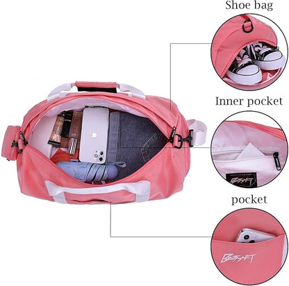 BE Smart Gym Bag Sports Duffle Bag for Men Women, Waterproof Gym Bags Weekender Bags with Shoe Compartment, Lightweight Large Overnight Workout Bag, Pink With Tpu Pocket, Casual Fashion