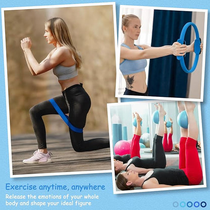 Pilates Kit for Women Pilates Equipment Ring and Ball Set Magic Circle Hoop with 5 Resistance Bands Compact Toning Fitness Essentials Starter Set Accessories with Exercise Guide