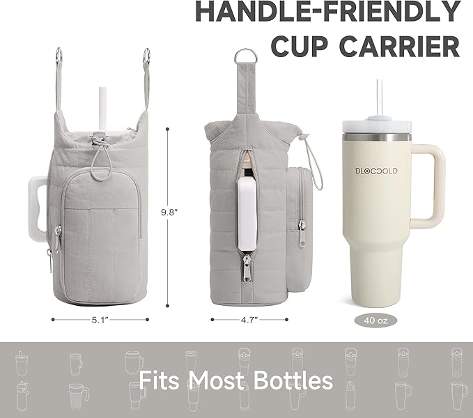 WOOMADA Water Bottle Holder Bag with Strap, 40/32 oz Crossbody Bag Gym Accessories, Sling Purses for Women(Grey)