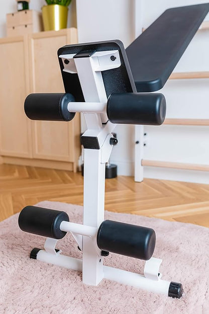 Swedish Ladder Wall Bar - Indoor Chin Up Bar Workout Equipment for Home Exercise, Physical Therapy, Gymnastics, Fitness (WallBars + Convertible Pullup Bar + Dip Bars + Bench, White)