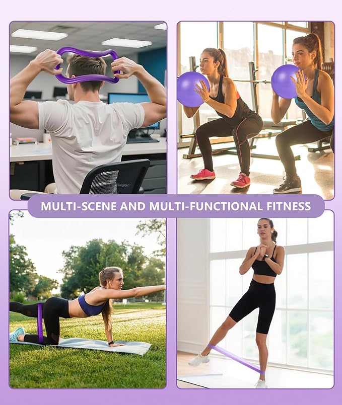 Pilates Ring Set with Adjustable Resistance - Full Body Workout Kit for Women, Portable Travel Bag & Anti-Slip Accessories