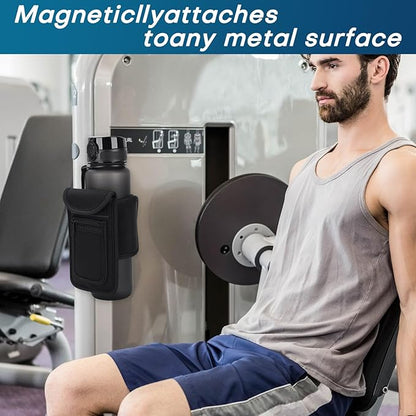 Magnetic Gym Water Bottle Bag – Instantly Attach to Metal Devices, Racks & Machines, Fits 18–40oz Bottles, Gym Accessories with Phone Pocket & Key Clip for Men & Women