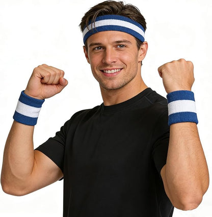 Sweatbands Headband and Wrist Set, Cotton Sweat Band for Athletic Men and Women, Sweatbands Sports Headbands for Working Out, Running, Basketball, Tennis, Yoga