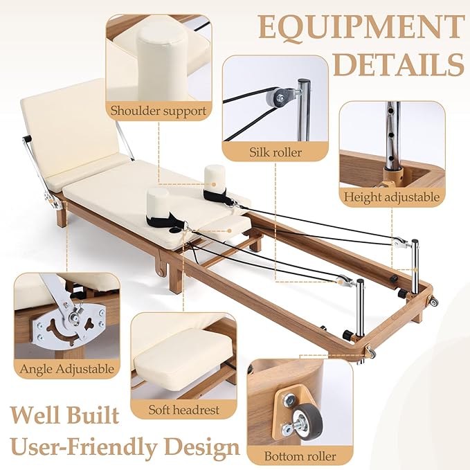 Foldable Pilates Reformer & Pilates Square Box Set–90% Pre-Assembled Home Gym Women Men Workouts Bundle, Dual Resistance System (Springs + Latex), Jumpboard & Adjustable Foot Bar for All Levels