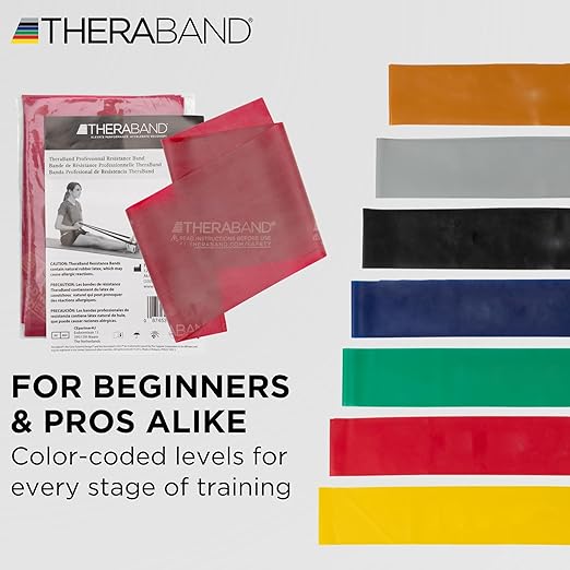 THERABAND Professional Latex Resistance Bands, Individual 6 Ft Elastic Band for Upper & Lower Body Exercise, Physical Therapy, Pilates, At-Home Workouts, 6 Foot Band, Red, Medium, Level 3