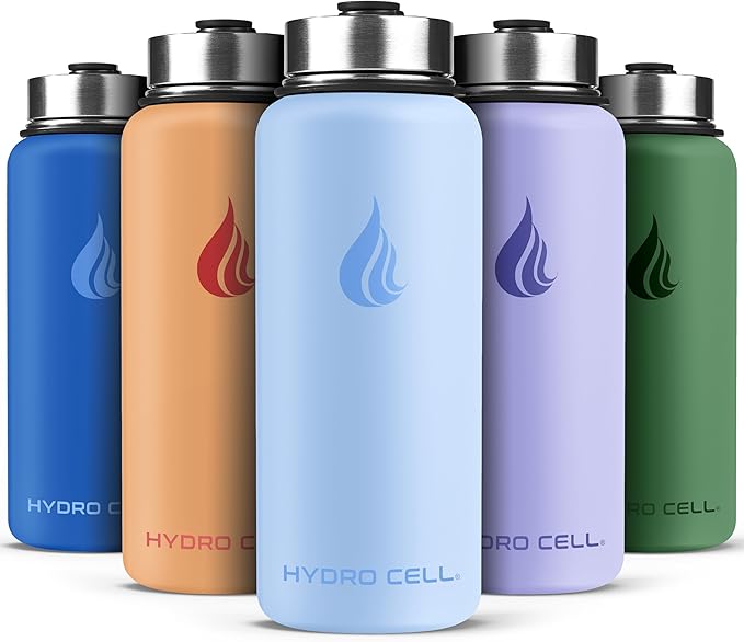 HYDRO CELL Stainless Steel Insulated Water Bottle with Straw - For Cold & Hot Drinks - Metal Vacuum Flask with Screw Cap and Modern Leakproof Sport Thermos for Adults (Glacier 32oz)
