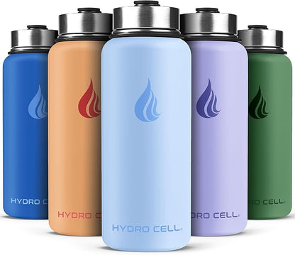 HYDRO CELL Stainless Steel Insulated Water Bottle with Straw - For Cold & Hot Drinks - Metal Vacuum Flask with Screw Cap and Modern Leakproof Sport Thermos for Adults (Glacier 32oz)