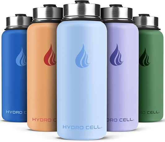 HYDRO CELL Stainless Steel Insulated Water Bottle with Straw - For Cold & Hot Drinks - Metal Vacuum Flask with Screw Cap and Modern Leakproof Sport Thermos for Adults (Glacier 32oz)