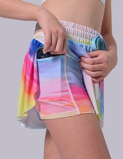 3 Pack Girls Flowy Shorts with Spandex Liner 2-in-1 Youth Butterfly Skirts for Fitness, Running, Sports