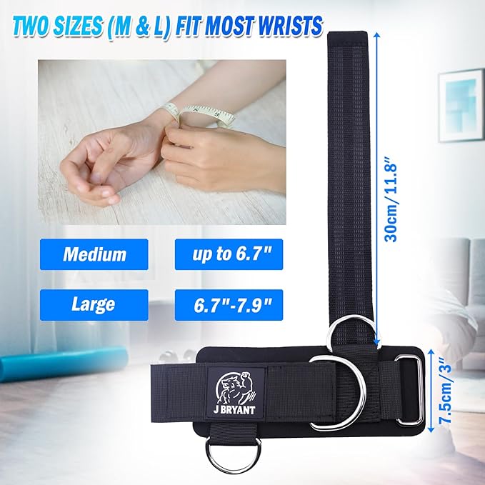 J Bryant Adjustable Wrist Cuffs with Multiple D-Rings, Weight Lifting Straps for Cable Machines, Strength Training, Fitness & Bodybuilding