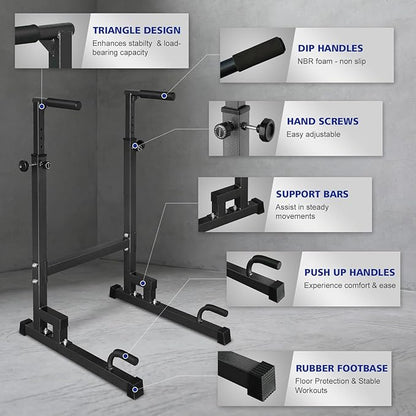MIUDGIG Adjustable Height Dip Bar Station, Multi-function Dip Station Pull Up Bar Full Body Strength Training Workout Fitness Equipment for Tricep Dips, Heavy Duty Dip Station for Home Gym
