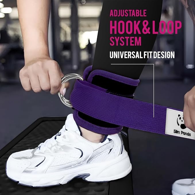 Slim Panda Ankle Strap for Cable Machine,Ankle Cuff for Kickbacks, Booty Hip Abductors,Glute Workouts, Leg Extensions, Curls for Men and Women, Adjustable with Double D-Rings