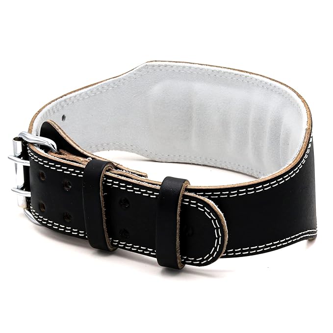 G4 Vision Genuine Leather Adjustable Weightlifting Belt 4 Gym Fitness Bodybuilding Powerlifting Deadlifting Thrusters Back Support Heavy Workout (Small, Black)