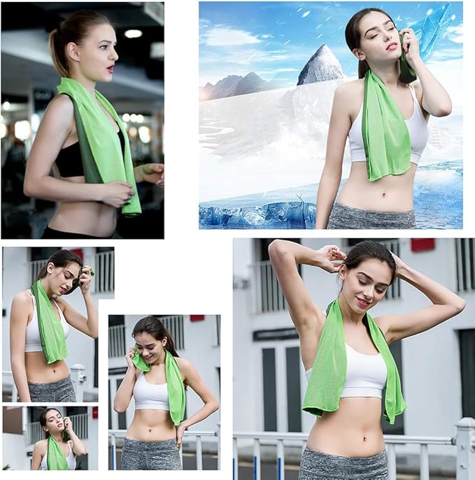 Peicees 10 Pack Microfiber Cooling Towels for Neck Sports Gym Workout Cooling Towel, 40x12 Inches Fast Drying Super Absorbent Compact Lightweight for Climbing Camping Travel Beach