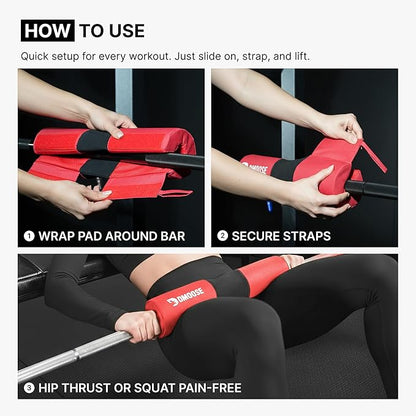 DMoose Fitness Barbell Pad for Hip Thrust, Squat & Lunges - Non-Slip Thick Foam Cushion for Neck and Back Support with Two Straps - Hip Thrust Pad for Leg Day - Fits All Olympic Bars and Smith Machine