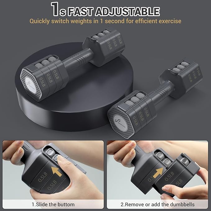 Sportneer Adjustable Dumbbells Hand Weights Set: 4 In 1 Weight Each 2lb 3lb 4lb 5lb Free Weights Dumbbells Set for Women Fast Adjust Dumbbell Set for Men Home Gym Workout Strength Training Exercise