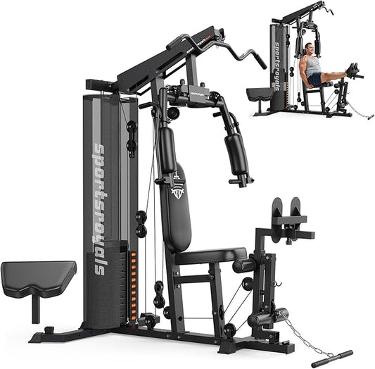 Sportsroyals Home Gym, Multifuntional Workout Station with 150LBS Weight Stack, Full Body Workout Equipment for Home Exercise Fitness