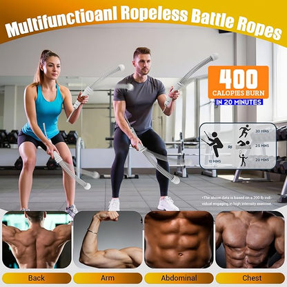 Portable Ropeless Battle Ropes, Adjustable Weights Cordless Battle Ropes for Home Gym with Storage Bag, Weighted Exercise Equipment for Low-Impact Workout, Strength & HIIT, for Men & Women (Gray)
