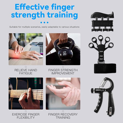 7PCS Grip Strength Trainer Kit, 2 Adjustable Forearm Resistance Grips, Finger Stretchers, Grip Ring, Hand Squeeze Ball, Finger Exercises, User Manual, Suitable for Hand Training, Suitable for Everyone
