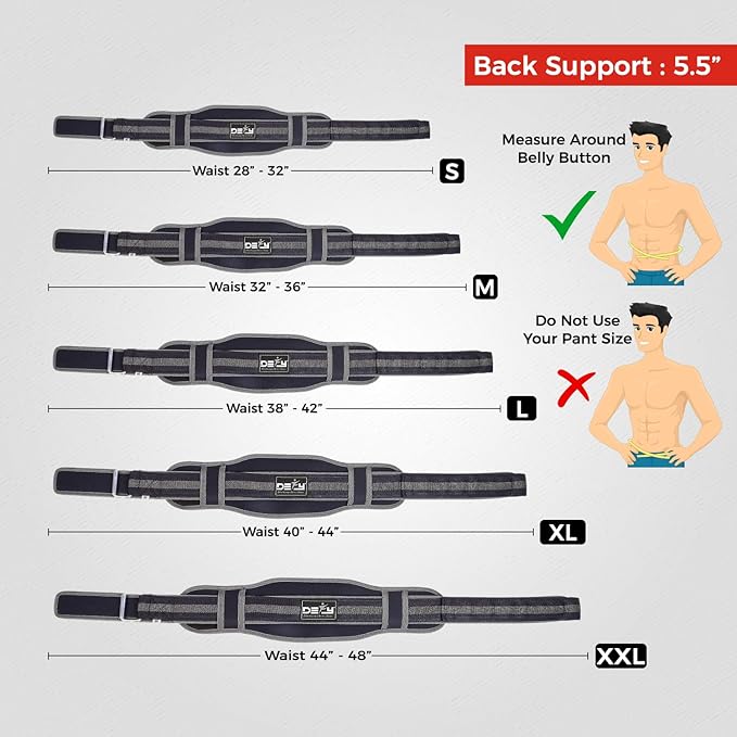 DEFY Weight Lifting Belt Lumbar Support with Neoprene Double Back Belt 5 Inches Wide Gym Training Fitness Exercise Bodybuilding Firm and Comfortable with Back Injury Protection