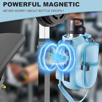 Magnetic Gym Bags for Men & Women with Adjustable Strap,Magnetic Bag Water Bottle Holder for Travel, Work,Sports,Water Bottle Sling Bag with Pocket (Blue)