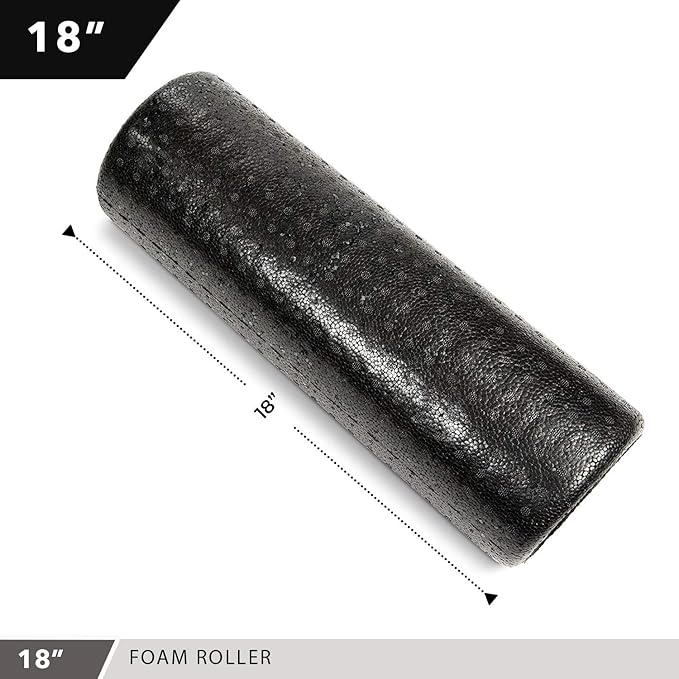 High Density Muscle Foam Rollers by Day 1 Fitness - Sports Massage Rollers for Stretching, Physical Therapy, Deep Tissue, Myofascial Release - Ideal for Exercise and Pain Relief - Solid Black, 18"