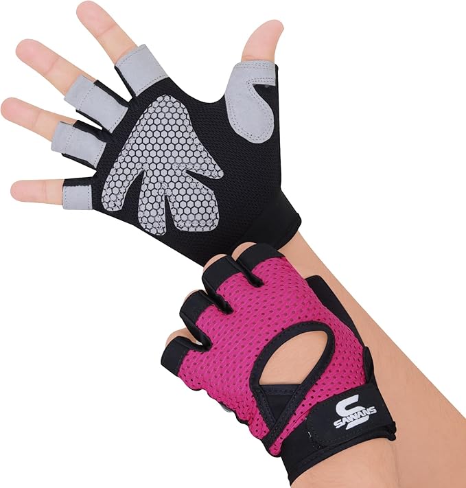 SAWANS Gym Gloves for Men & Women Ladies Weight Lifting Gloves Fitness Workout Breathable Training Non-Slip Grip Silicone Palm Protection Exercise Snug fit Hanging Pull-Ups Dumbbell