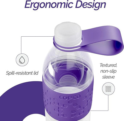 Copco Hydra 20 oz Water Bottle, Set of 2 with Carrying Loop – Leak Proof, BPA Free Tritan, Dishwasher Safe, Twist-Open Body, Non-Slip Silicone Grip, Perfect for Gym, Travel & Everyday Use (Purple)