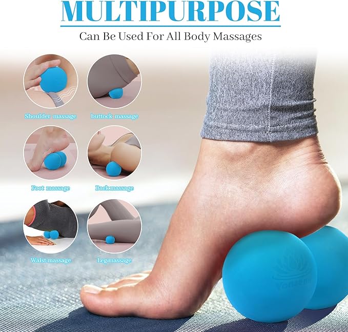 Double Lacrosse Massage Ball Peanut Massage Ball for Myofascial Release, Trigger Point Therapy, Muscle Soreness Deep Tissue Massage Physical Therapy Equipment(Blue)