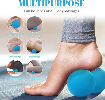 Double Lacrosse Massage Ball Peanut Massage Ball for Myofascial Release, Trigger Point Therapy, Muscle Soreness Deep Tissue Massage Physical Therapy Equipment(Blue)