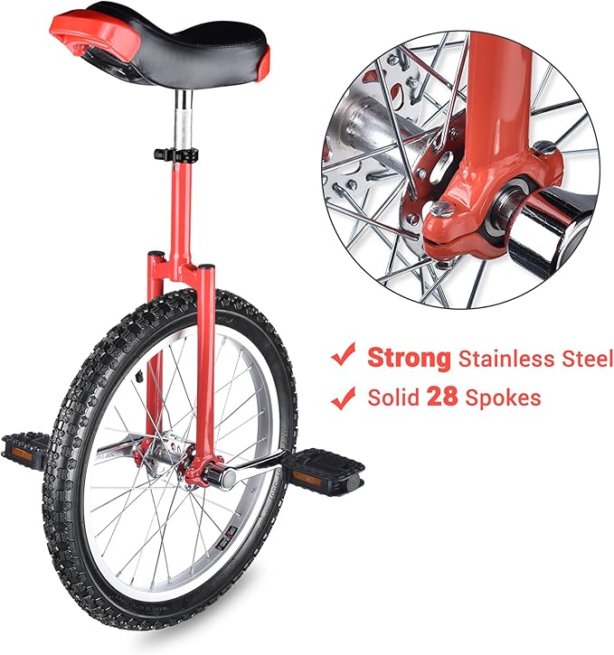 AW 16/18/20/24 Inch Wheel Outdoor Unicycle Adjustable Seat Exercise Bicycle Fit Adults Kids Outdoor Sports Fitness Exercise, for Choice